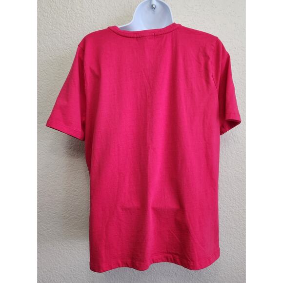 A La Carte For Draper's & Damon's Pink Round Sequin Neck Top Large Soft Stretch - Picture 3 of 4